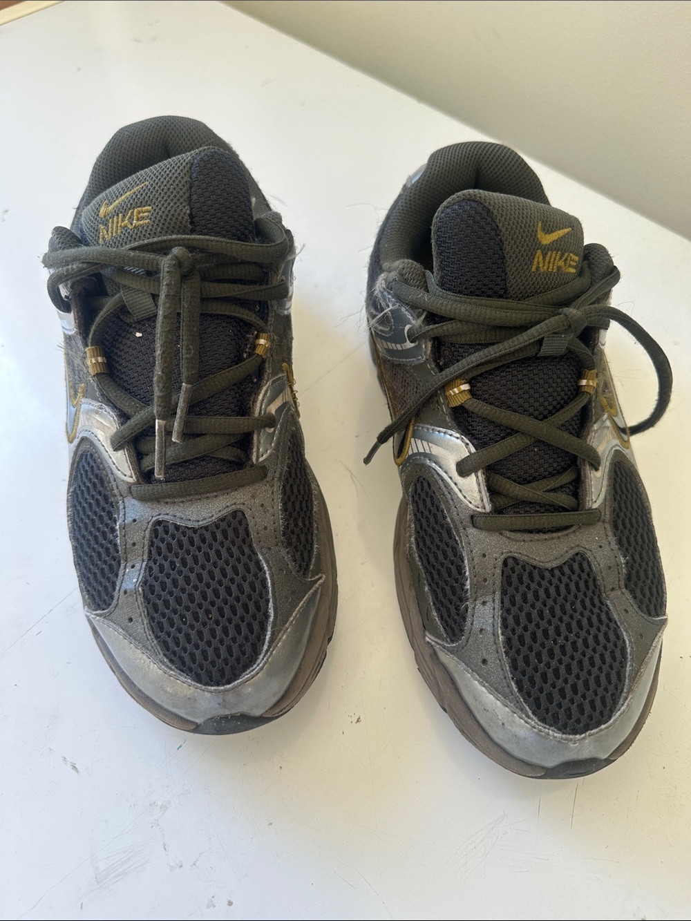 Nike Kids Olive Green and Gold Athletic Sneakers